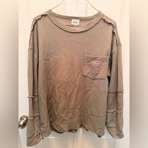 BKE Taupe Waffle Knit Long Sleeve Pocket Tee